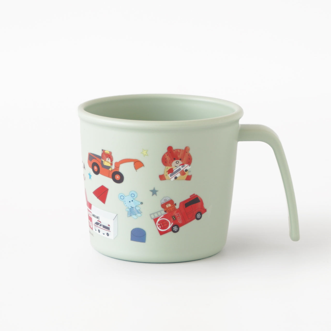 トミカとトム】 抗菌 電子レンジ・食洗機対応 ハンドル付コップ – つ